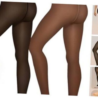Womens 2 Pairs Fleece Lined Tights Large-X-Large Tall Black + Coffee 300g